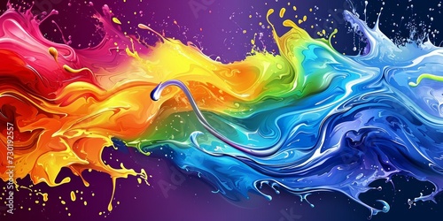 Beautiful colorful abstraction of liquid paints in slow blending flow mixing together gently