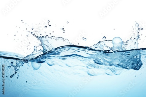 clean blue water surface with splash  ripple and air bubbles underwater on white background