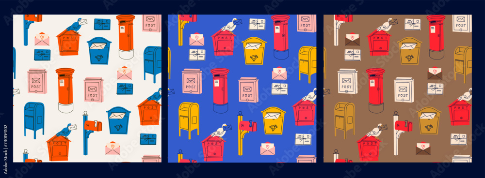 Mailboxes, Postal letterboxes. Different postboxes, envelope with mail ...