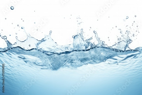 clean blue water surface with splash  ripple and air bubbles underwater on white background