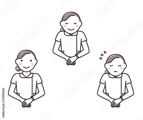 おじぎをする看護師のイラストセット