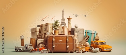 Traveling around the world concept with famous landmarks photo