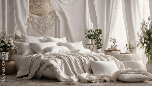 voluminous white pillows and a blanket