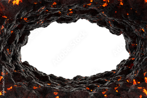 Frame of lava and magma mountain cave with isolated on transparent background - PNG file, 3D rendering illustration, Clip art, cut out and element photo