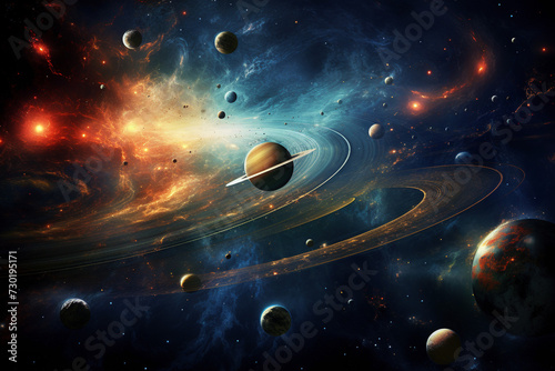 Sonnensystem mit Planeten und Sternen