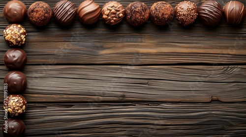Handmade natural chocolate candies showcased on a wooden background.