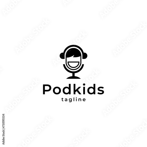 little kid podcast in flat vector design style