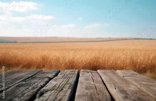 A minimalist composition featuring a Tree Table wood Podium against a vast farm field, 