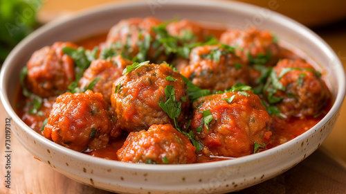 Meatballs in tomato sauce with basil