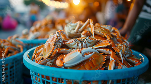 Pile of crab caught by fisherman background concept photo