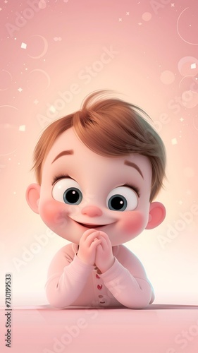 Cartoon sstyle Smile baby in pink background  photo