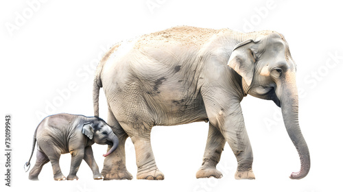 Adult Elephant and Baby Elephant Walking Side by Side