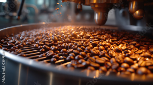 Fresh coffee roasting factory. Stainless steel tank for roasting fresh coffee. industry