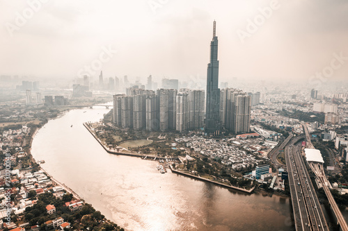 Aerial Drone Photo - Saigon (Ho Chi Minh City) at Sunset