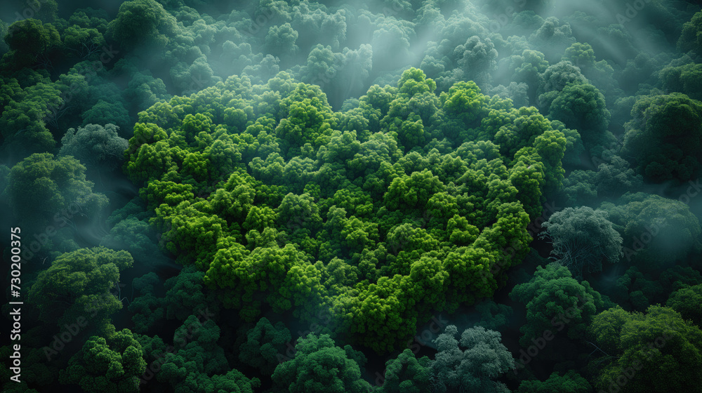 concept image, Showing dense forest trees in the shape of a human heart. In the lush and pristine forest. concept image, Showing dense forest trees in the shape of a human heart. In the lush and pristine forest.