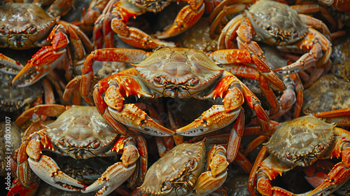 Pile of crab caught by fisherman background concept