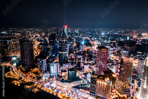 Obraz na płótnie Aerial drone photo - Skyline of Saigon (Ho Chi Minh City) at night. Vietnam w salonie