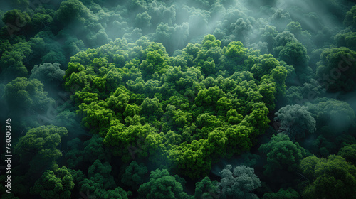 concept image, Showing dense forest trees in the shape of a human heart. In the lush and pristine forest.
