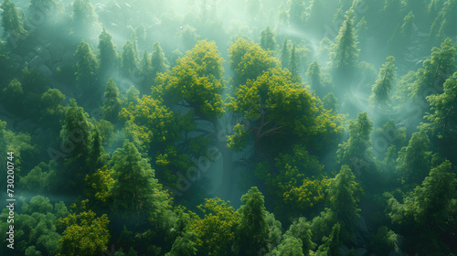 concept image, Showing dense forest trees in the shape of a lung. In the lush and pristine forest.