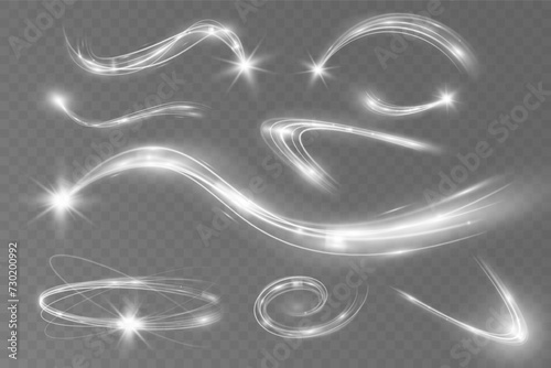 Light white wave and spotlight shine effect,glow line sparkle shine. Silver white wavy effects.  © vikusandra