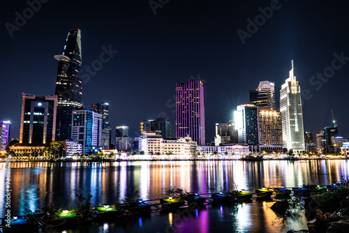 Obraz na płótnie Skyline of the city of Saigon, Vietnam at Night. w salonie