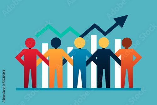A group of people huddled around a stock market graph symbolizing the excitement and risk associated with investment in the stock market.