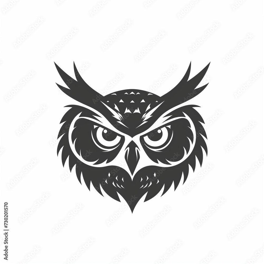 Owl head silhouette, flat logo, no color