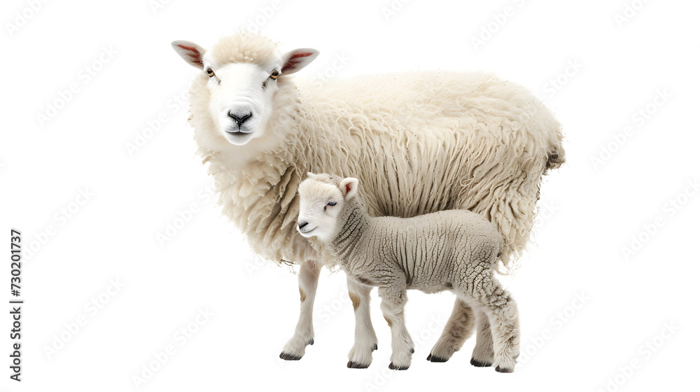 A Mother Sheep and a Baby Sheep Standing Together A Mother Sheep and a Baby Sheep Standing Together