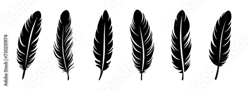 Feather vector illustration, black silhouette on white background. Lightweight sign, quill graphic element © Pixel Pine