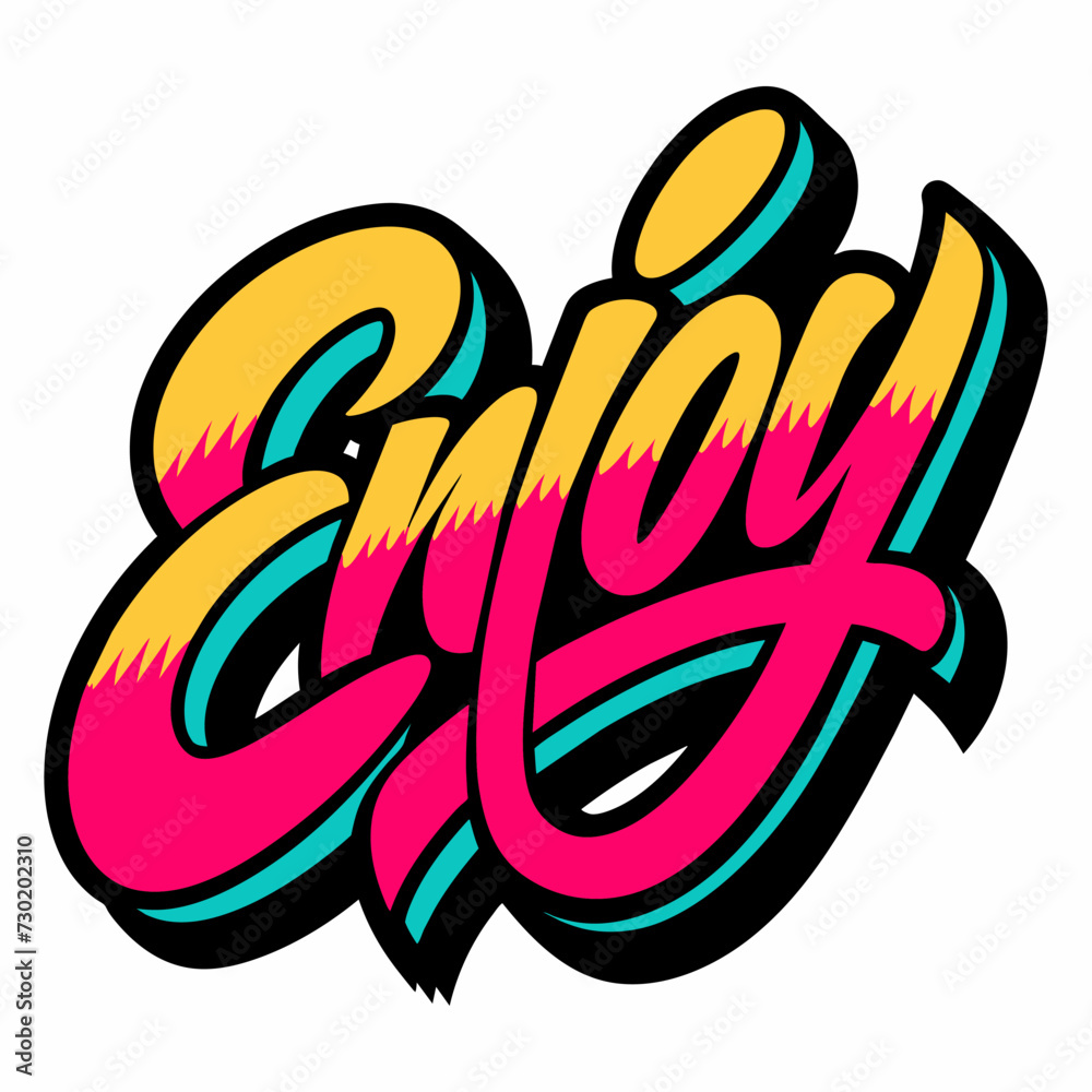 The word ENJOY in street art graffiti lettering vector image style on a white background. The word ENJOY in street art graffiti lettering vector image style on a white background.