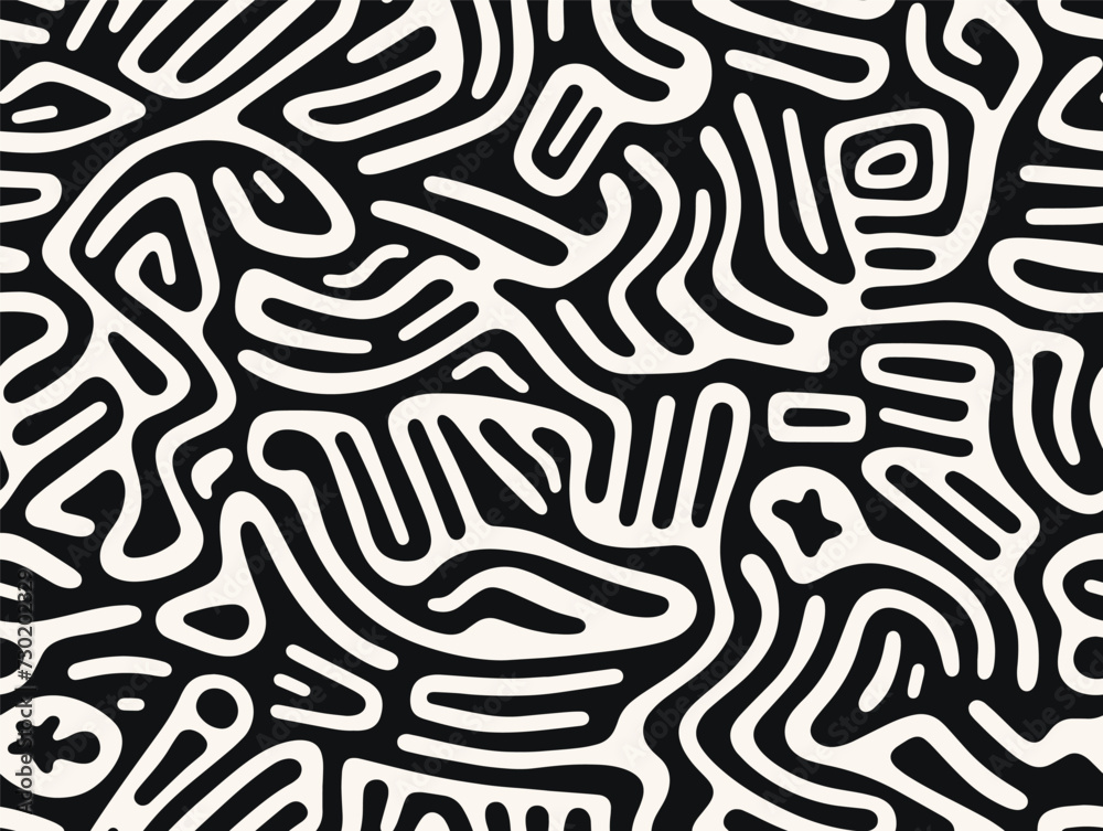 Perfectly seamless pattern, vector repeated abstract texture. Organic shapes background, black and white monochrome wallpaper Perfectly seamless pattern, vector repeated abstract texture. Organic shapes background, black and white monochrome wallpaper