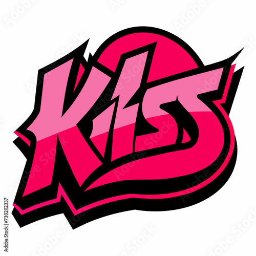 The word KISS in street art graffiti lettering vector image style on a white background.