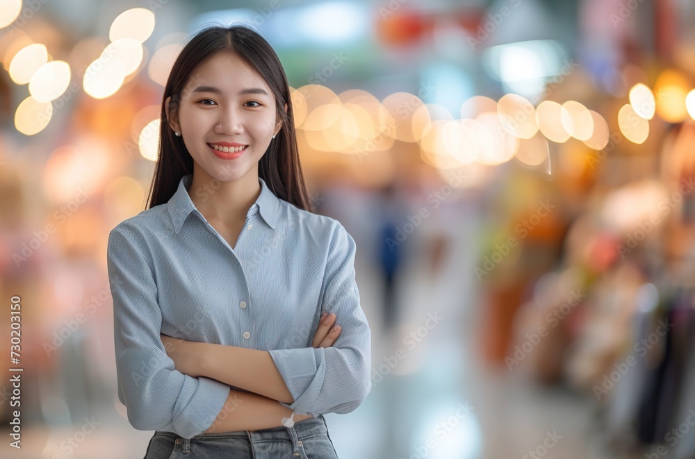 smiling young asian saleswoman smiling young asian saleswoman
