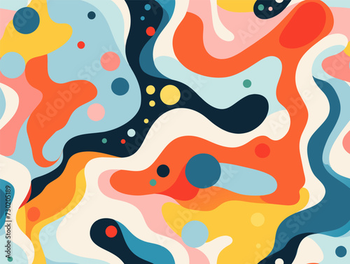 Wave retro vector seamless pattern illustration. organic shapes in style of flat doodle, trippy background. Repeated wallpaper