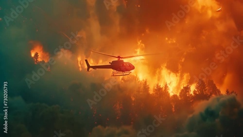 Wildfire Ablaze: Helicopter Hero. Generative ai photo