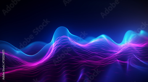 Illustrate abstract light waves in vibrant blue and purple hues with neon-infused digitalism.