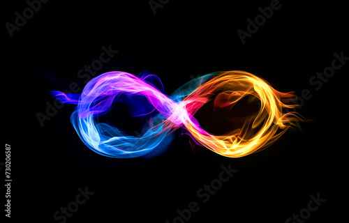 Ethereal Spectrum: Infinity Symbol, Sign in Rainbow Smoke, Evoking Limitless Beauty Against Dark Canvas.