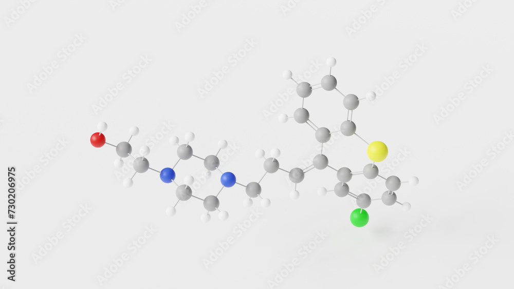 clopenthixol molecule 3d, molecular structure, ball and stick model, structural chemical formula clopentixol