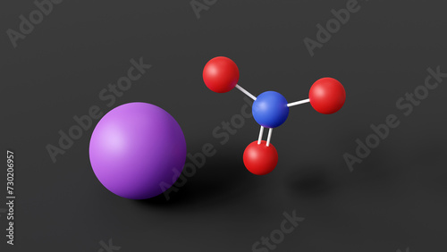 potassium nitrate molecular structure  fertilizers  ball and stick 3d model  structural chemical formula with colored atoms