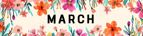 the word MARCH is lettered with colorful flowers Generative AI