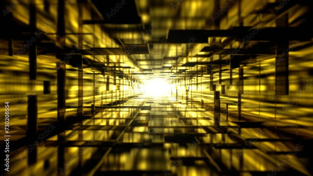 Gold Abstract Mirrored Cubes Tunnel Background VJ Loop