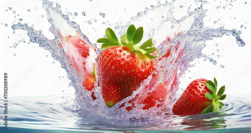 Fototapeta premium strawberry falling into water splash