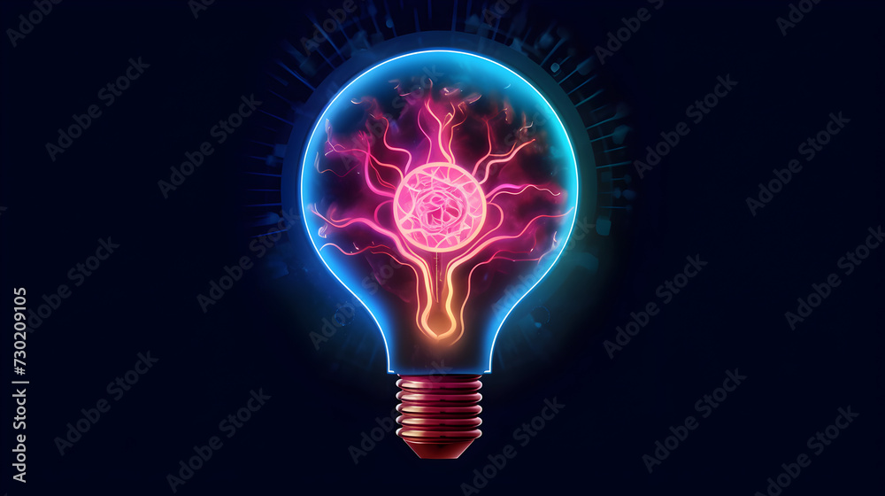 A bright idea illuminates the concept of innovation and creativity, symbolized by the glowing light bulb. This futuristic and modern design represents the energy of imagination and the potential for A bright idea illuminates the concept of innovation and creativity, symbolized by the glowing light bulb. This futuristic and modern design represents the energy of imagination and the potential for