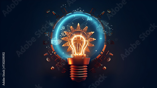 A bright idea illuminates the concept of innovation and creativity, symbolized by the glowing light bulb. This futuristic and modern design represents the energy of imagination and the potential for 