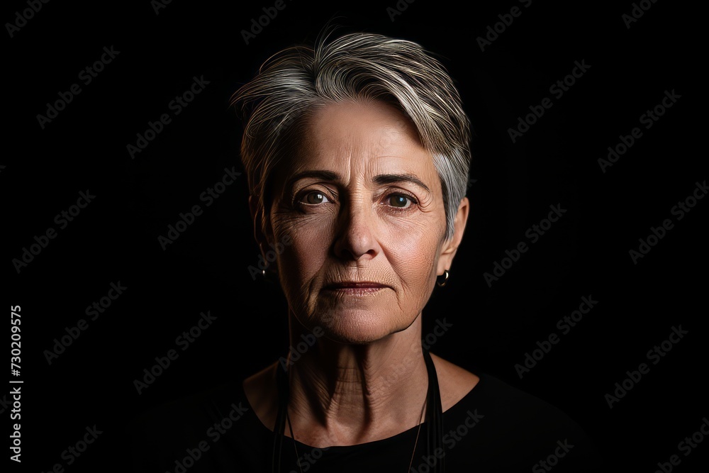 Portrait of a senior woman on a black background. Toned.
