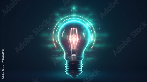 A bright idea illuminates the concept of innovation and creativity, symbolized by the glowing light bulb. This futuristic and modern design represents the energy of imagination and the potential for 