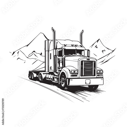 Tractor trailer in cartoon, doodle style . Image for t shirt. Isolated 2d vector illustration in logo, icon, sketch style, Eps 10, black and white. AI Generative