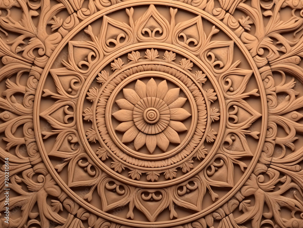 Traditional Indian Ornament, Intricate Carving, Warm Sandstone Background, AI Generation