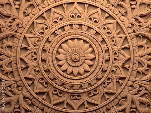 Traditional Indian Ornament  Intricate Carving  Warm Sandstone Background  AI Generation