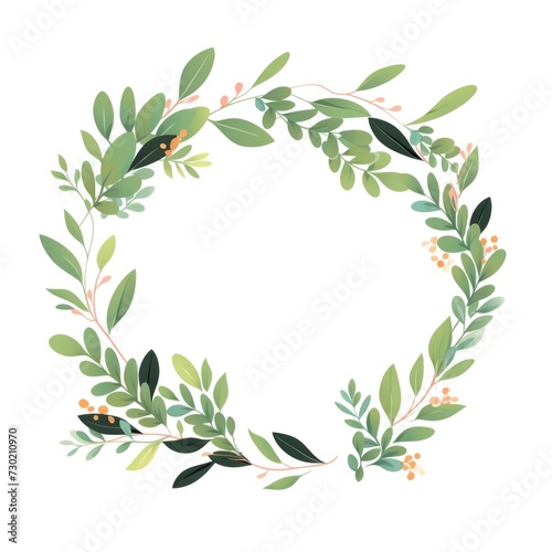 Wreath of Leaves and Berries on White Background